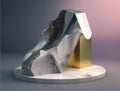 aurora of effulgent marbleized luster tumbling across a stately mountain. Podium, empty showcase for packaging product Royalty Free Stock Photo