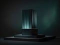 aurora of effulgent streaks twinkling in the darkness. Podium, empty showcase for packaging product presentation, AI Royalty Free Stock Photo