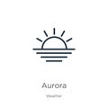 Aurora icon. Thin linear aurora outline icon isolated on white background from weather collection. Line vector sign, symbol for