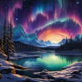 Aurora Mirage: Transcendent Lights Bathe the Arctic Landscape Royalty Free Stock Photo