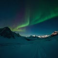 Aurora in the night sky over snowy river Royalty Free Stock Photo