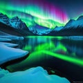 Aurora polar lights with snowy mountain