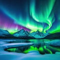 Aurora polar lights with snowy mountain