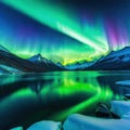 Aurora polar lights with snowy mountain