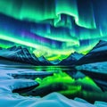 Aurora polar lights with snowy mountain