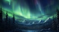 Aurora polaris created with Generative AI. Colorful green lights in the nightsky.
