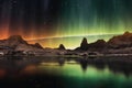 aurora reflecting on liquid methane lakes of titan