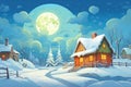 auroral full moon casting light on snow Royalty Free Stock Photo