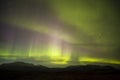 Aurora borealis with mountains in the background on Iceland.