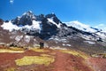 Ausangate trek trekking trail with two tourists Royalty Free Stock Photo