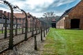 Auschwitz Birkenau Concentration Camp Poland, Electric fence courtyard Royalty Free Stock Photo