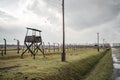 Auschwitz Birkenau II Concentration and Extermination Camp Oswiecim Poland - Oct 17 2019 Row of wooden guard watch tower lookout