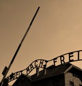 Auschwitz concentration camp ARBEIT MACHT FREI sign Royalty Free Stock Photo