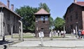 Auschwitz Concentration Camp Museum - Danger of death sign, Fences, Barbed Wire and mirador. July 7th, 2015