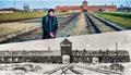 Auschwitz concentration camp, Poland - 15th September, 2017: Tourist standing by historical entrance gate Royalty Free Stock Photo