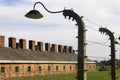 Auschwitz II -Birkenau Extermination camp accommodation and wire fence Royalty Free Stock Photo