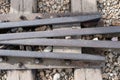 Close up photo of train tracks at Auschwitz Birkenau Concentration camp. Royalty Free Stock Photo