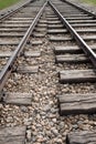 Close up photo of train tracks at Auschwitz Birkenau Concentration camp. Royalty Free Stock Photo