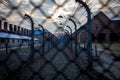 Electric fence in former Nazi concentration camp Auschwitz I Royalty Free Stock Photo