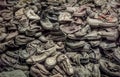 Shoes in Auschwitz. A stack of shoes of people killed in the Auschwitz-Birkenau death camp