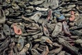 Shoes in Auschwitz. A stack of shoes of people killed in the Auschwitz-Birkenau death camp