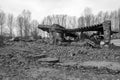 Photograph of the remains of one of the crematoria at Auschwitz German Concentration Camp, Poland