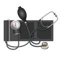 Auscultatory method aneroid sphygmomanometer with stethoscope, bulb, Royalty Free Stock Photo