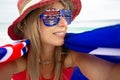 Aussie Australian happy woman supporter or fan Royalty Free Stock Photo