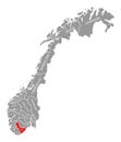 Aust Agder red highlighted in map of Norway