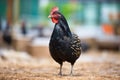 austerlop black hen pecking at seeds Royalty Free Stock Photo