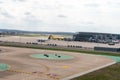 Taxiway areas and a delta commuter jet at the Austin Airport. Royalty Free Stock Photo