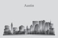 Austin city skyline silhouette in grayscale