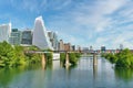 Austin Downtown Skyline and Trestle Beyond Lake Royalty Free Stock Photo