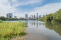 Austin downtown skyscraper from Colorado River and Lady Bird Lake Royalty Free Stock Photo