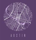 Austin map poster. Decorative design street map of Austin city  cityscape aria panorama Royalty Free Stock Photo