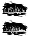 Austin and San Antonio Texas City Skyline Silhouette Set Royalty Free Stock Photo