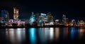 Austin skyline at night with bright illuminated buildings