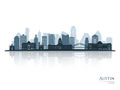 Austin skyline silhouette with reflection.