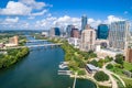 Austin Texas aerial drone view green landscape summer puffy clouds Royalty Free Stock Photo