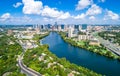 Austin Texas aerial drone view green landscape summer puffy clouds Royalty Free Stock Photo