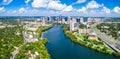 Austin Texas aerial drone view green landscape summer puffy clouds panoramic panorama Royalty Free Stock Photo