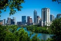 Austin Texas Blue Sky Cityscape Skyline View on top of Hill Over Looking the Lake