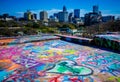 Austin Texas Cityscape Skyline from the top of Graffiti in Austin Hearts of We Love you Bernie
