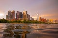 Austin, Texas downtown skyline. Austin morning pink colorful sunrise. Reflection in water. Royalty Free Stock Photo