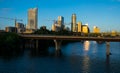 Austin Texas Growing City with Cranes Sunset Golden Hour relfections