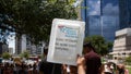 AUSTIN, TEXAS - JULY 2, 2019 - People protesting against President Donald Trump and border camps. Different demands written on