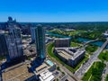 Austin Texas on a nice Blue Sky clear Day Aerial Over New Lamar Area downtown Royalty Free Stock Photo