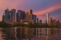 Austin Texas skyline cityscape downtown. USA Austin city. Night pink sunset city. Royalty Free Stock Photo