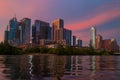 Austin Texas skyline cityscape downtown. USA Austin city. Night pink sunset city. Royalty Free Stock Photo