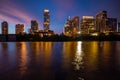 Austin Texas skyline cityscape downtown. USA Austin city. Night sunset city. Reflection in water. Royalty Free Stock Photo